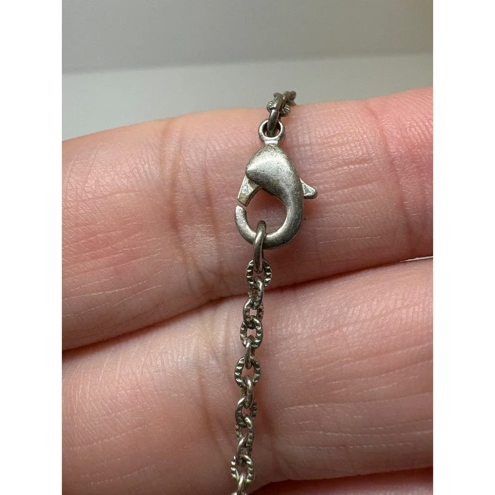 Silver Tone Double Heart Pendant Necklace Rhinestone Accents 18 Inch Chain